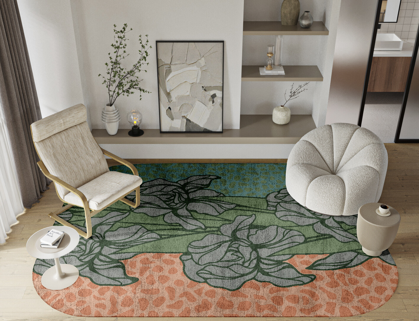 Iris Field of Flowers Oblong Hand Knotted Bamboo Silk Custom Rug by Rug Artisan