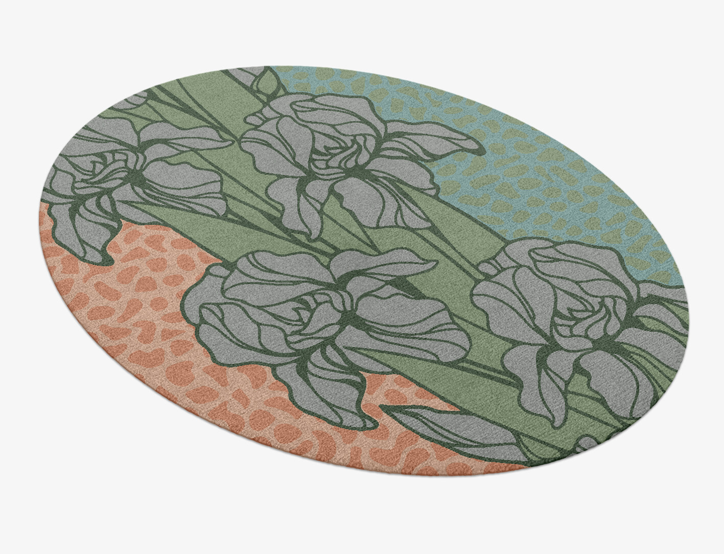 Iris Field of Flowers Oval Hand Knotted Tibetan Wool Custom Rug by Rug Artisan