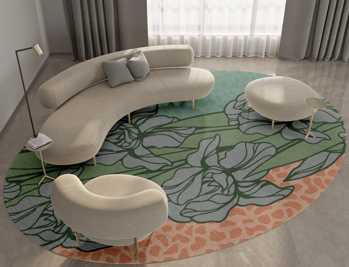 Iris Field of Flowers Oval Hand Knotted Tibetan Wool Custom Rug by Rug Artisan