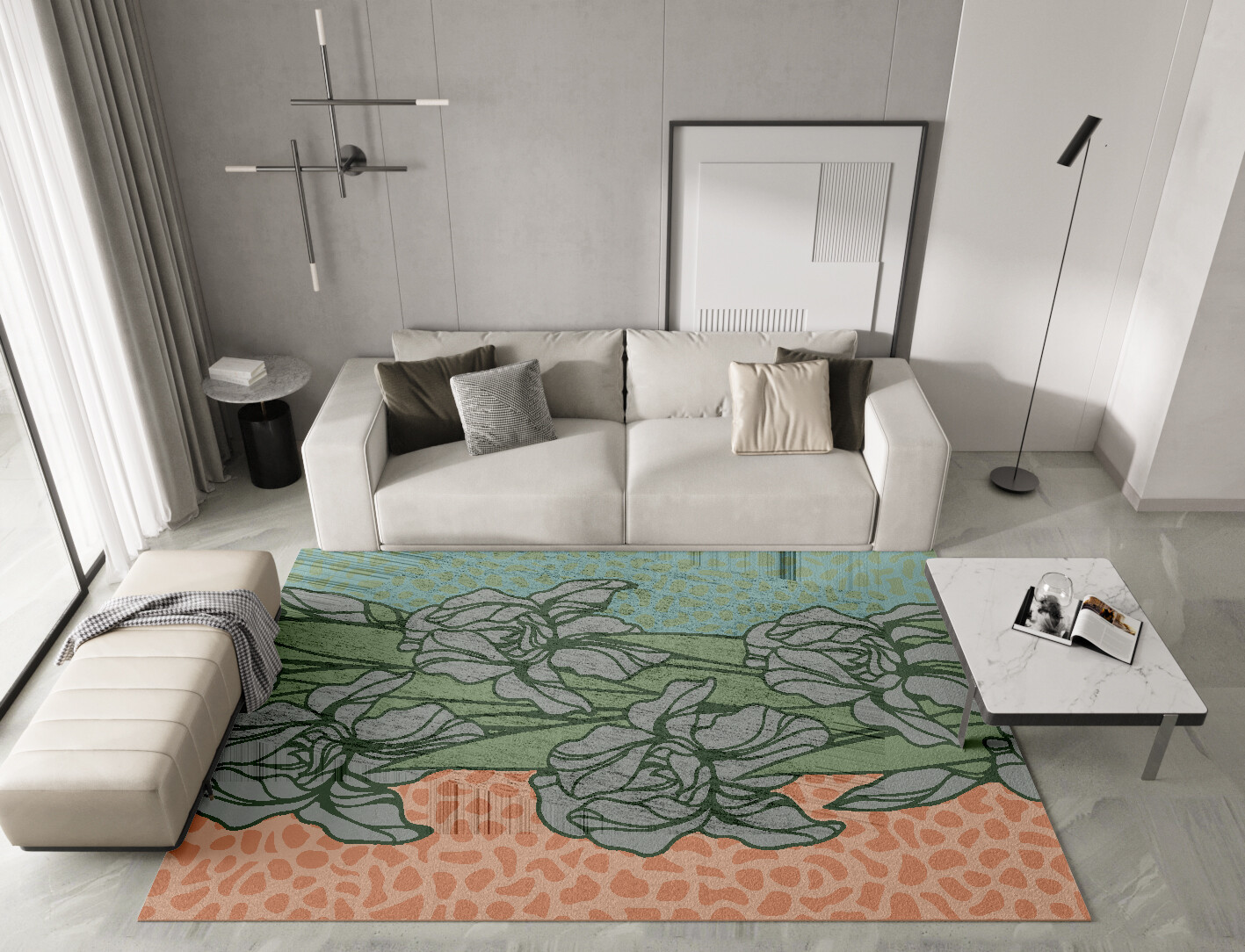Iris Field of Flowers Rectangle Hand Knotted Bamboo Silk Custom Rug by Rug Artisan
