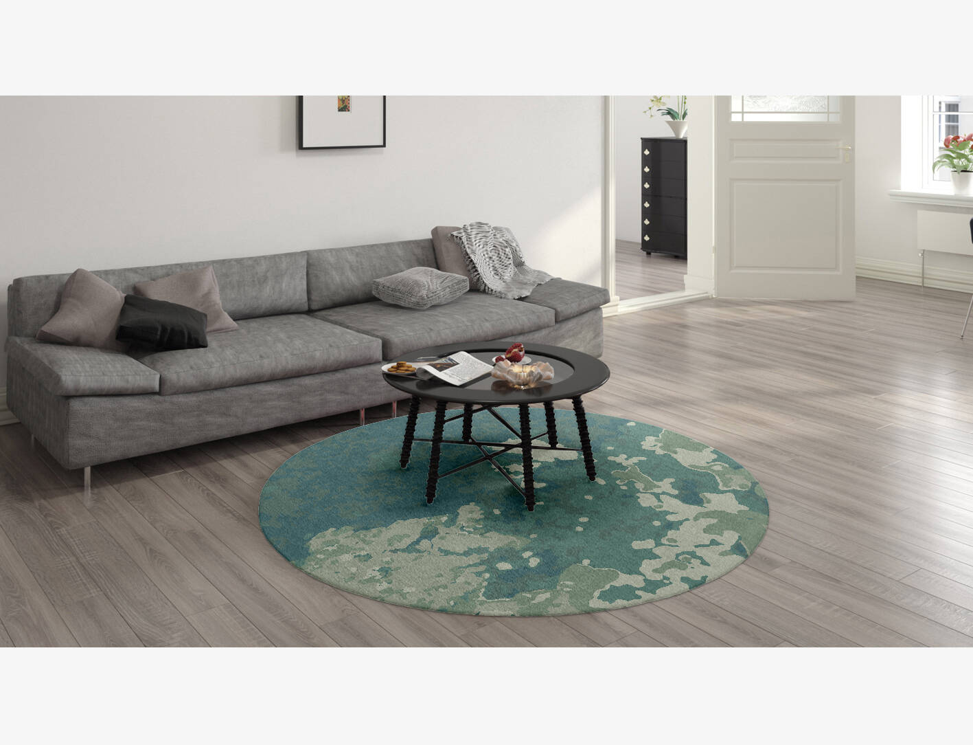 Islands Brush Strokes Round Hand Knotted Tibetan Wool Custom Rug by Rug Artisan