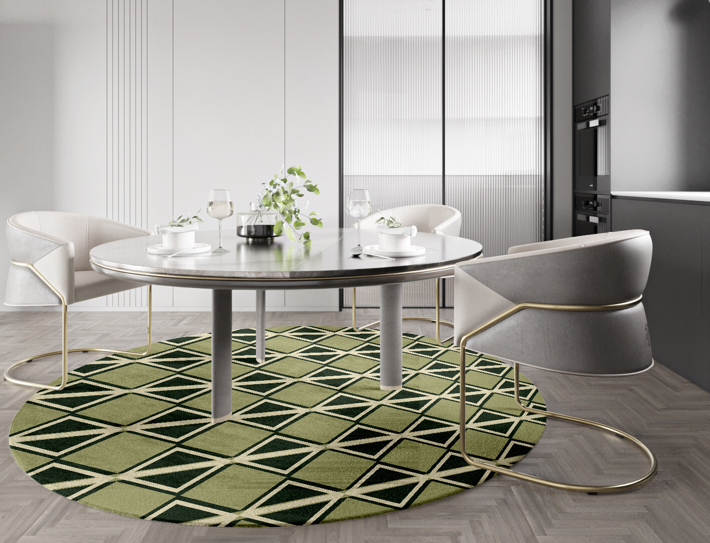 Ivy Geometric Round Hand Knotted Bamboo Silk Custom Rug by Rug Artisan