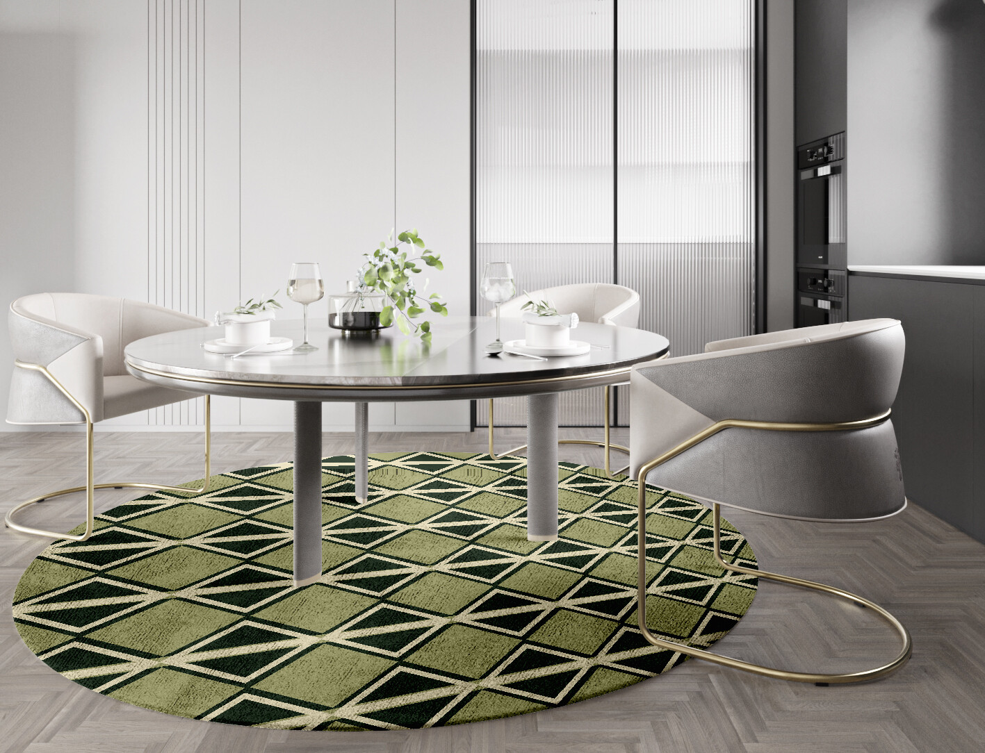 Ivy Geometric Round Hand Tufted Bamboo Silk Custom Rug by Rug Artisan