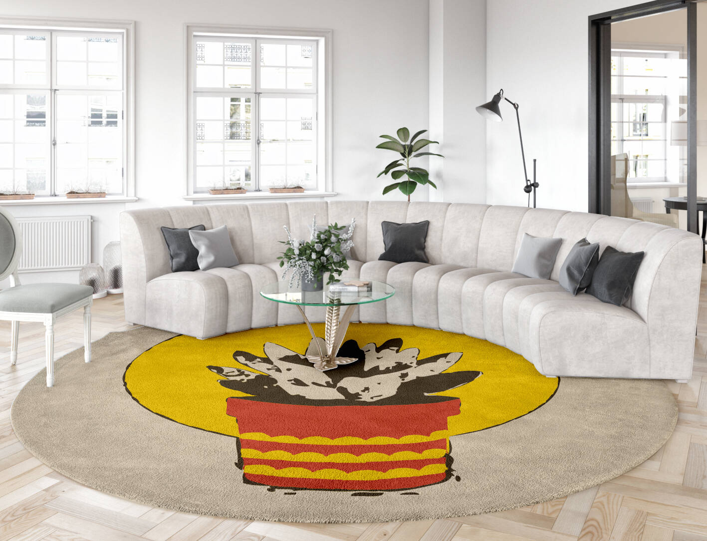Jardiniere Floral Round Hand Tufted Pure Wool Custom Rug by Rug Artisan