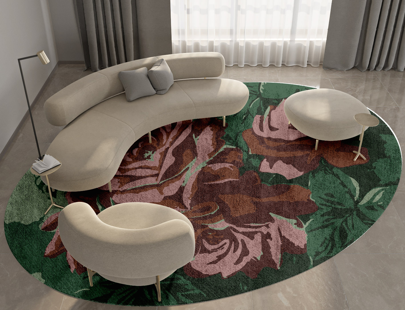 Jarrod Floral Oval Hand Knotted Bamboo Silk Custom Rug by Rug Artisan