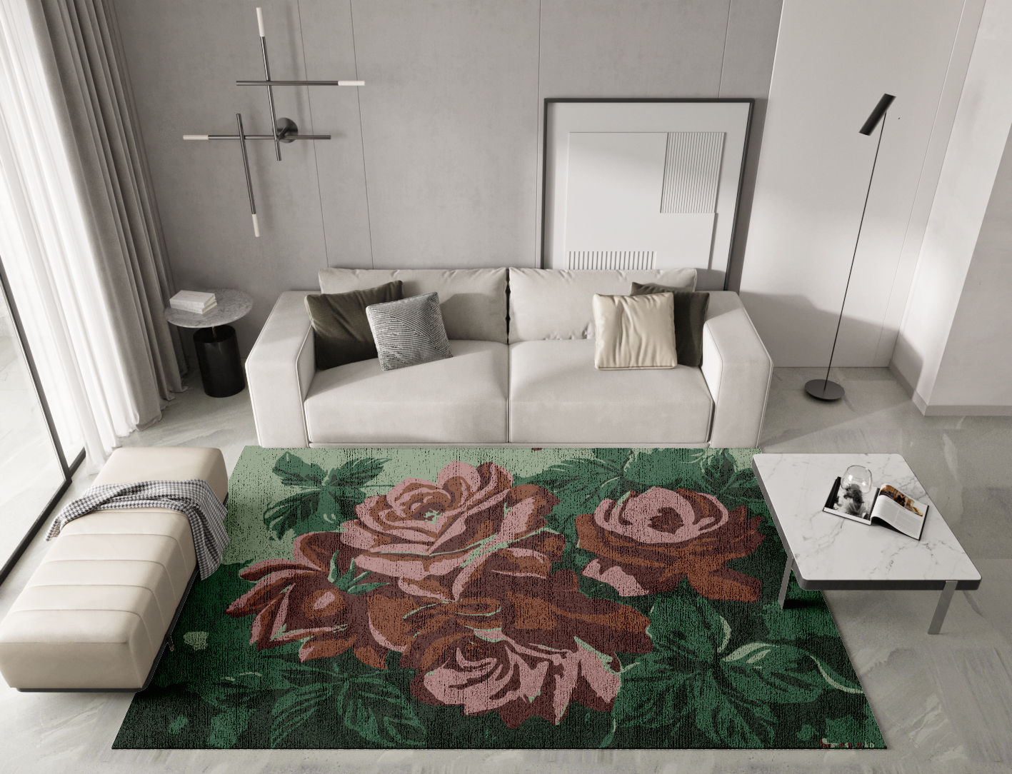 Jarrod Floral Rectangle Hand Knotted Bamboo Silk Custom Rug by Rug Artisan