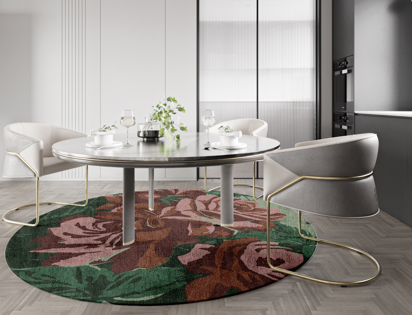 Jarrod Floral Round Hand Knotted Bamboo Silk Custom Rug by Rug Artisan