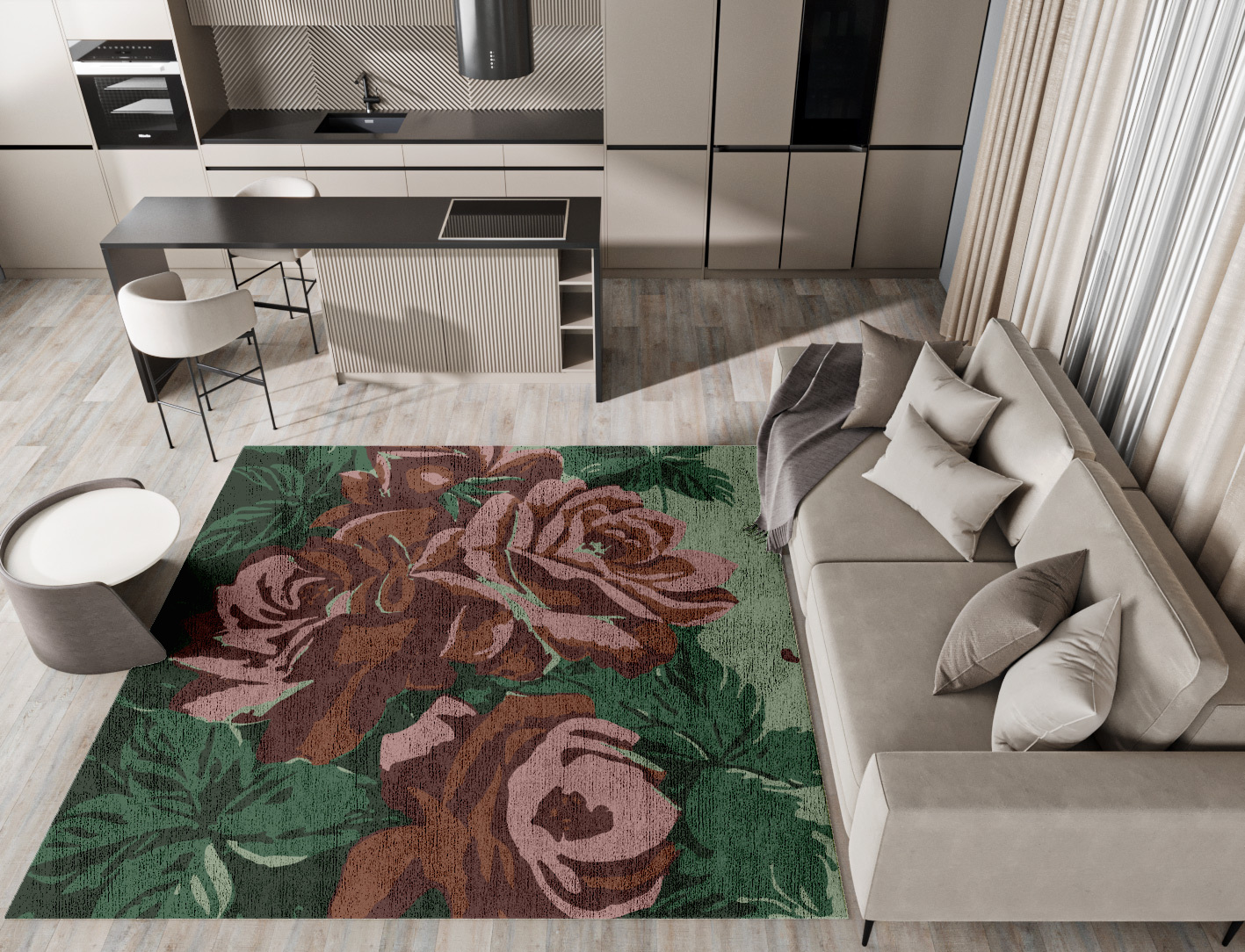 Jarrod Floral Square Hand Knotted Bamboo Silk Custom Rug by Rug Artisan