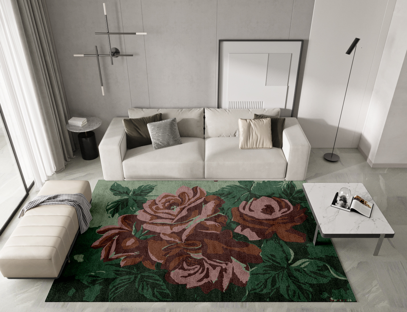 Jarrod Floral Rectangle Hand Tufted Bamboo Silk Custom Rug by Rug Artisan