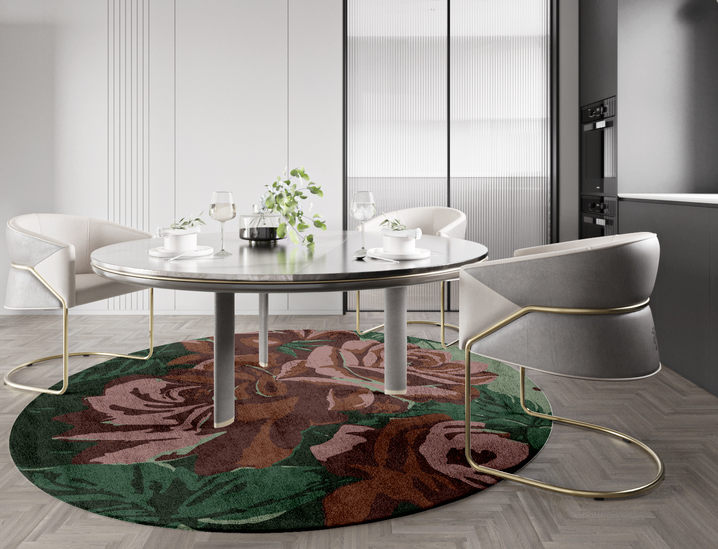 Jarrod Floral Round Hand Tufted Bamboo Silk Custom Rug by Rug Artisan