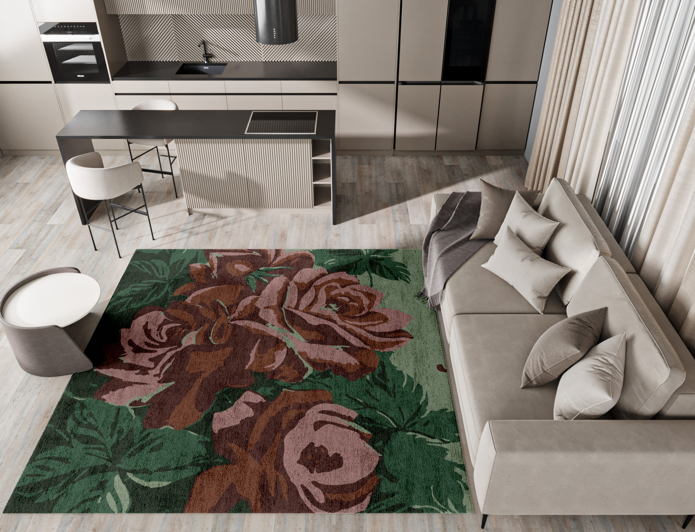 Jarrod Floral Square Hand Tufted Bamboo Silk Custom Rug by Rug Artisan