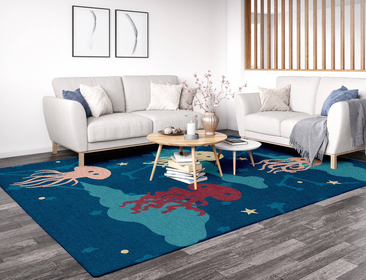 Jelly Fish Curious Mind Rectangle Hand Tufted Pure Wool Custom Rug by Rug Artisan