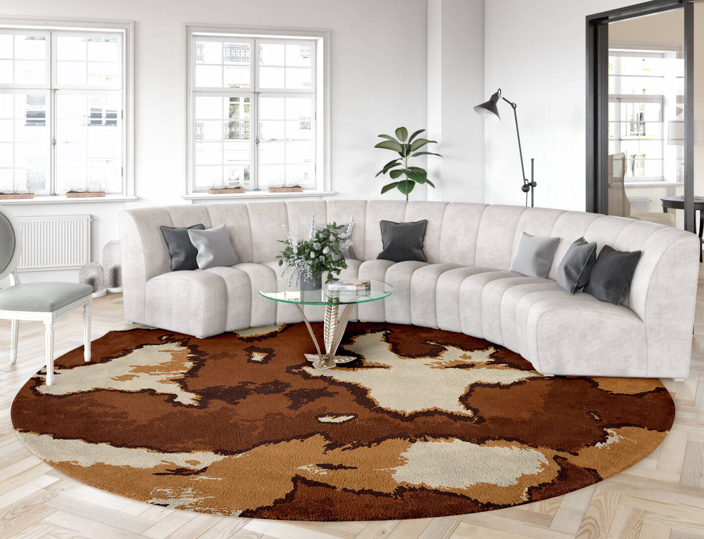 Jersey Cow Animal Prints Round Hand Tufted Pure Wool Custom Rug by Rug Artisan