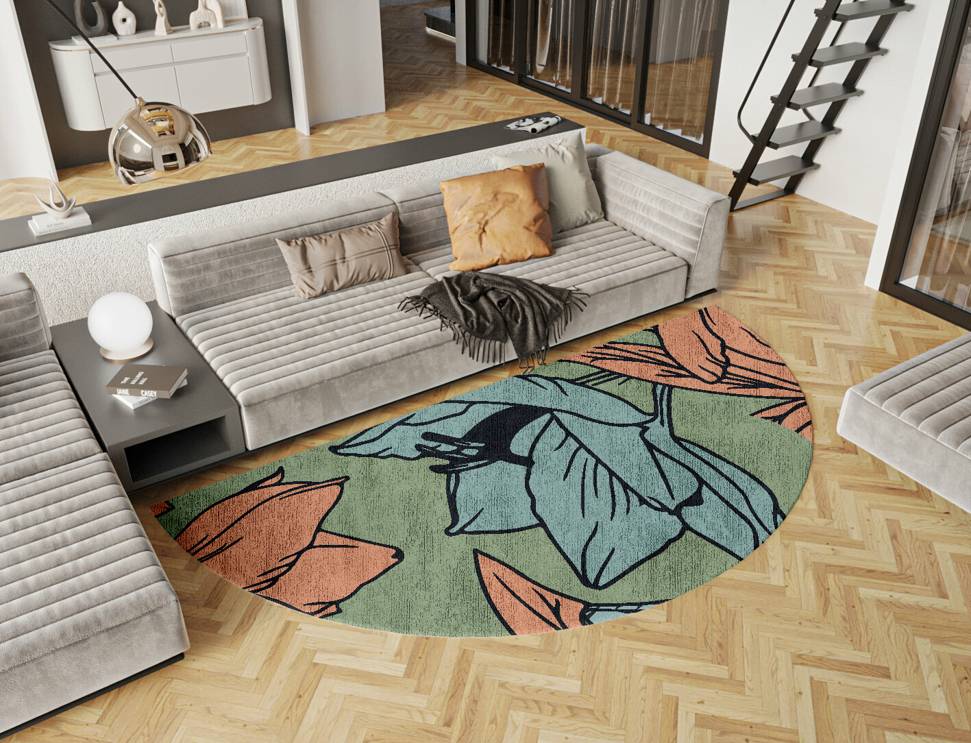 Jonquil Field of Flowers Halfmoon Hand Knotted Bamboo Silk Custom Rug by Rug Artisan