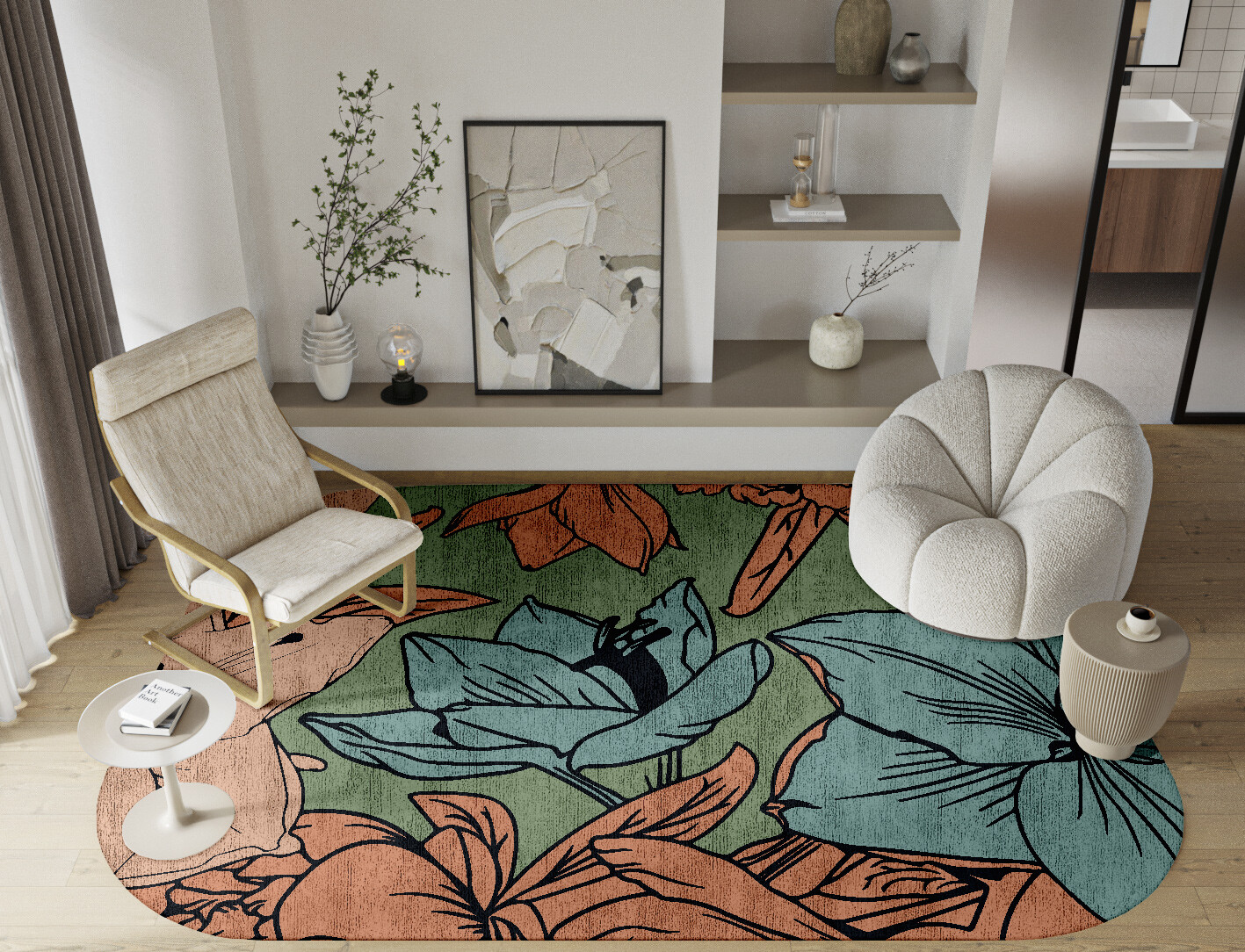 Jonquil Field of Flowers Oblong Hand Knotted Bamboo Silk Custom Rug by Rug Artisan