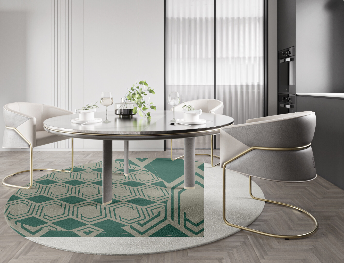 Junctions Geometric Round Hand Knotted Tibetan Wool Custom Rug by Rug Artisan