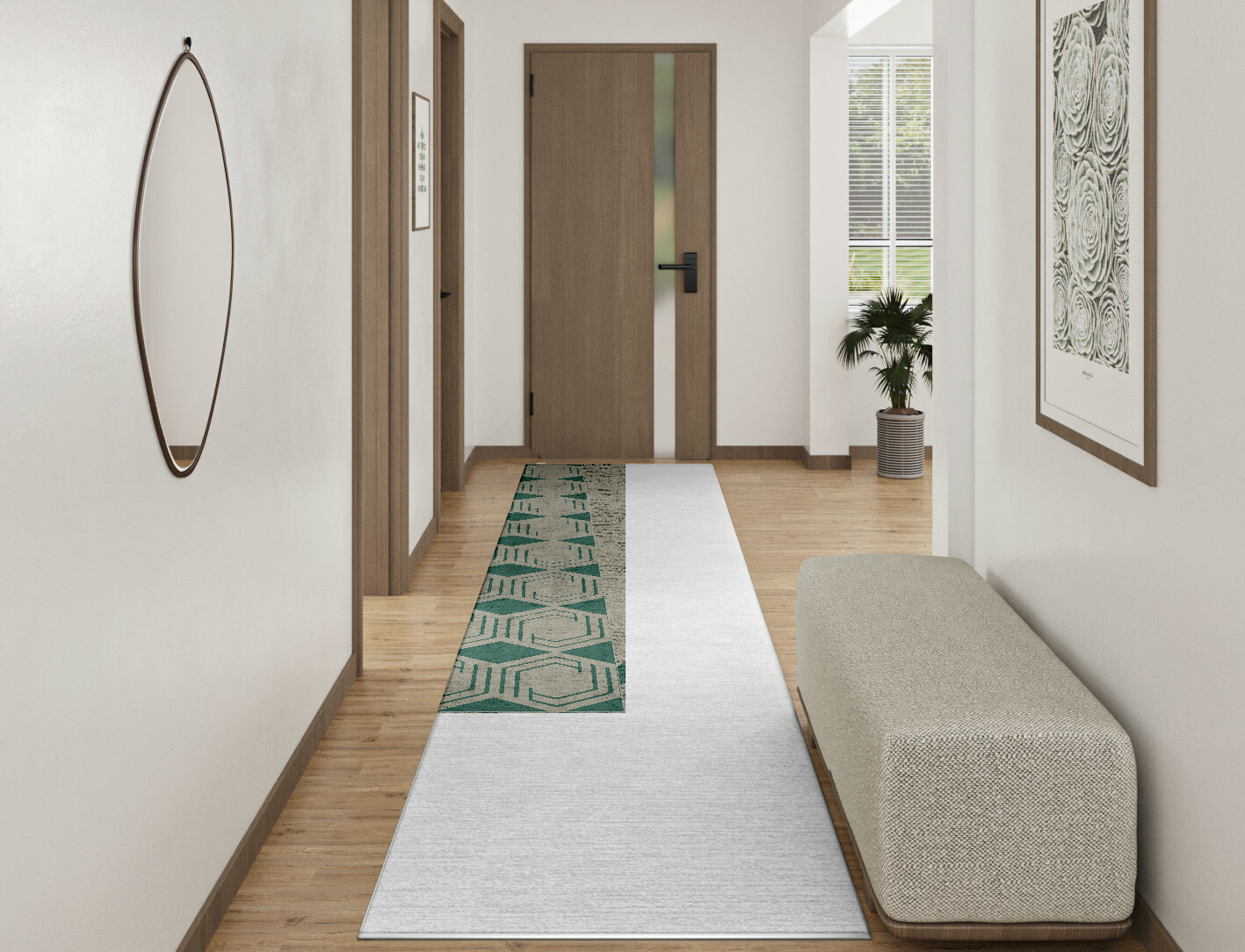 Junctions Geometric Runner Hand Knotted Bamboo Silk Custom Rug by Rug Artisan