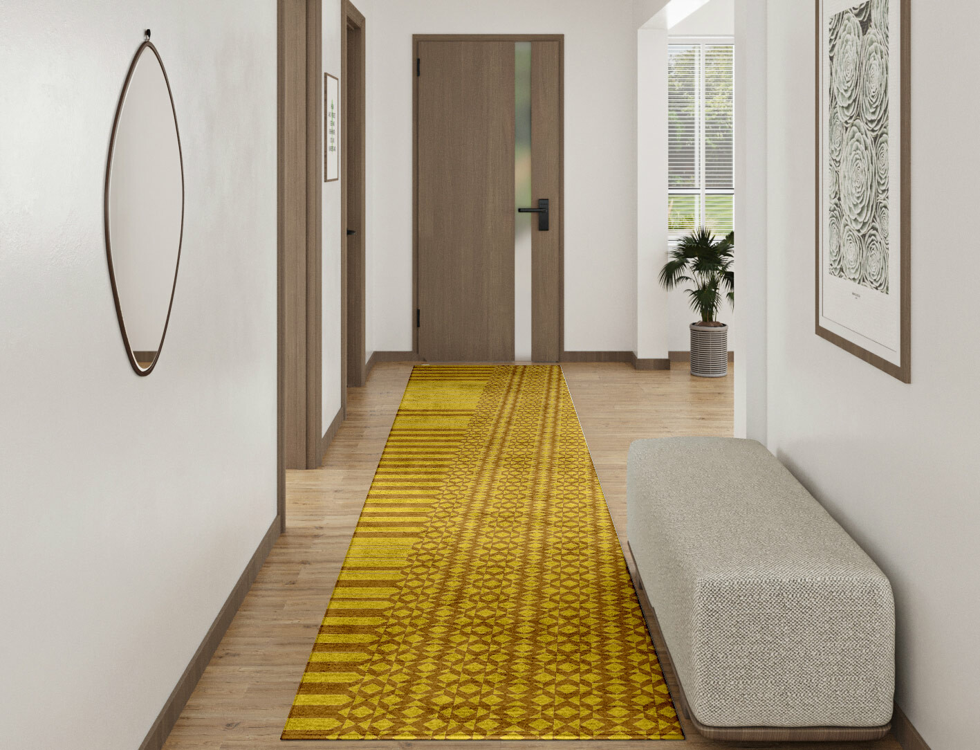 Kaleidoscope Geometric Runner Hand Tufted Bamboo Silk Custom Rug by Rug Artisan