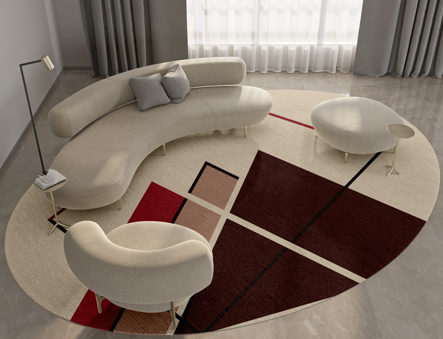 Kef Abstract Oval Hand Knotted Tibetan Wool Custom Rug by Rug Artisan