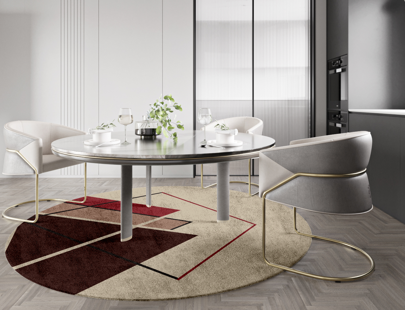Kef Abstract Round Hand Tufted Bamboo Silk Custom Rug by Rug Artisan