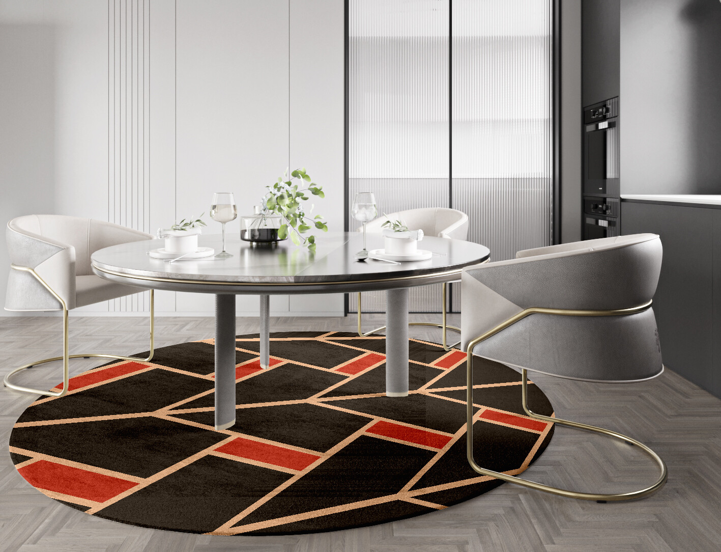 Kites Geometric Round Hand Knotted Bamboo Silk Custom Rug by Rug Artisan