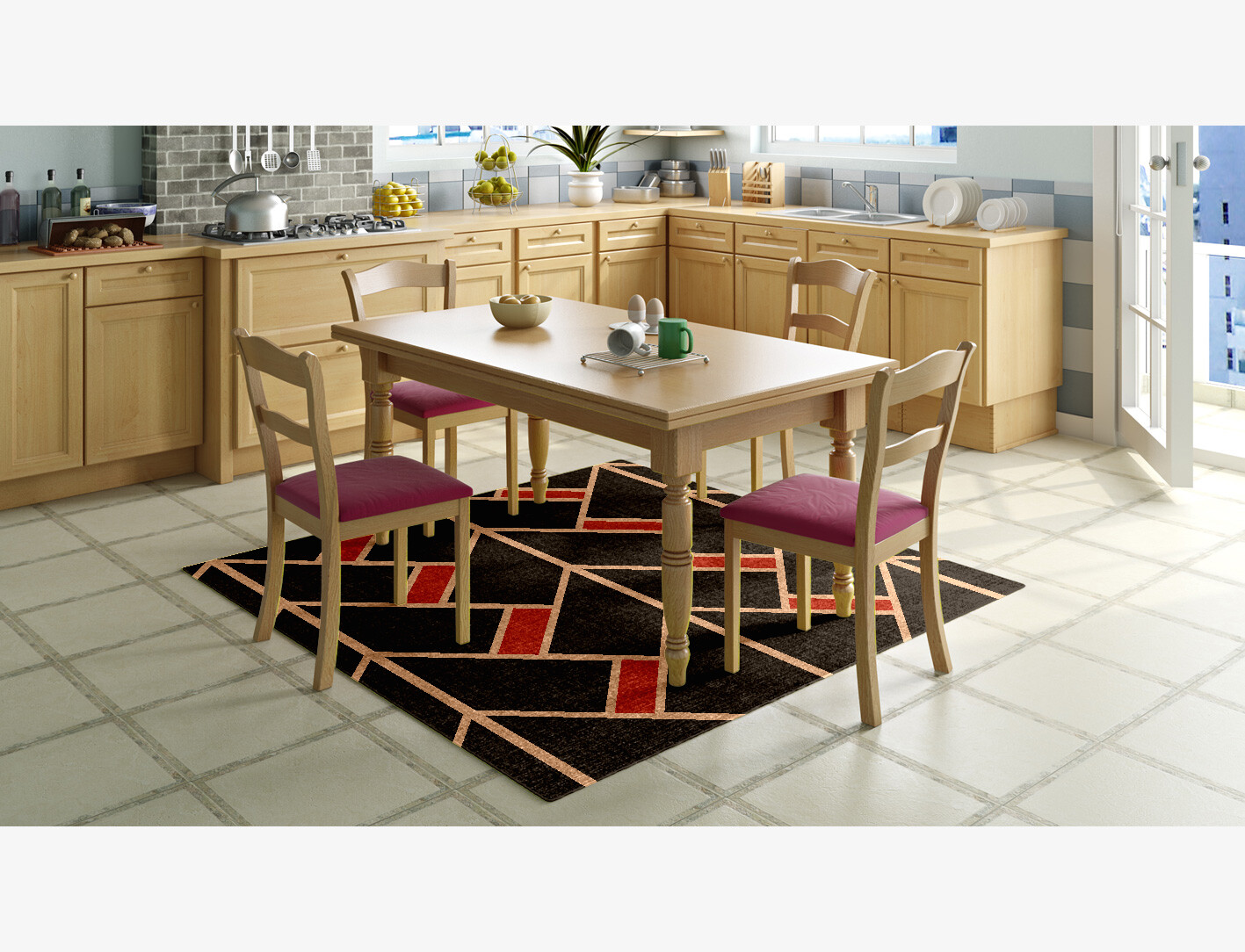 Kites Geometric Square Outdoor Recycled Yarn Custom Rug by Rug Artisan