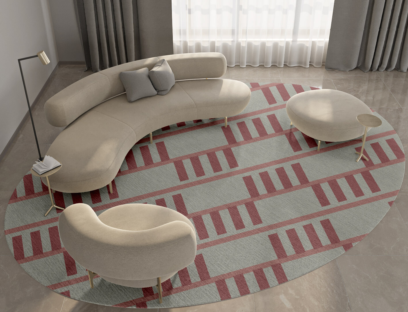 Klaue Geometric Oval Hand Knotted Tibetan Wool Custom Rug by Rug Artisan