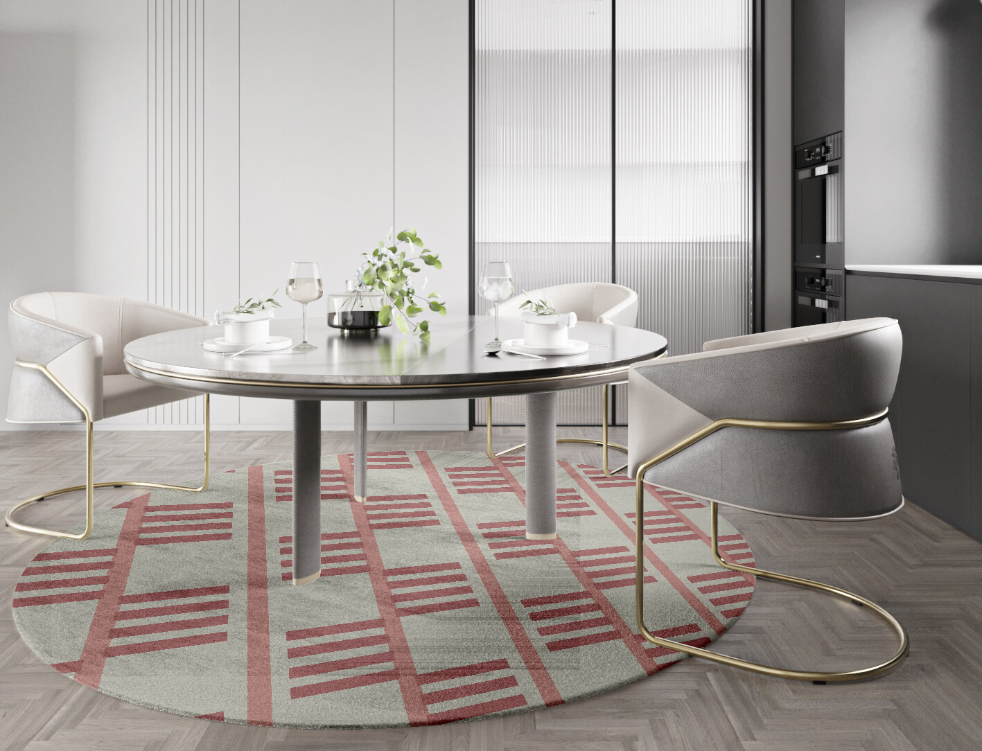 Klaue Geometric Round Hand Knotted Bamboo Silk Custom Rug by Rug Artisan