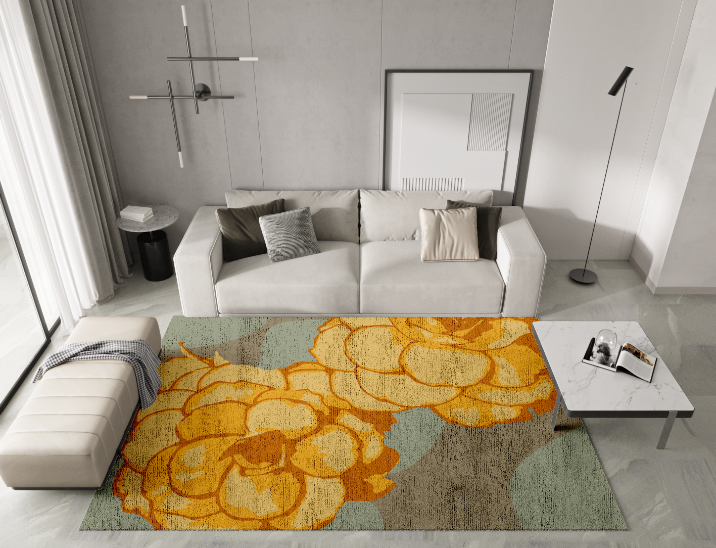 Krysanthe Floral Rectangle Hand Knotted Bamboo Silk Custom Rug by Rug Artisan