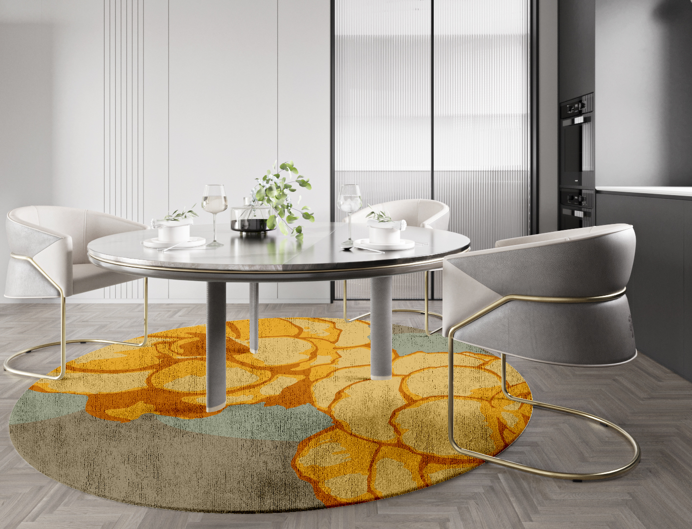 Krysanthe Floral Round Hand Knotted Bamboo Silk Custom Rug by Rug Artisan
