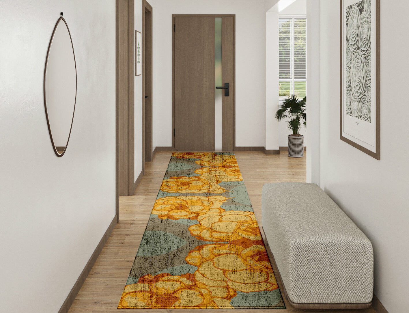 Krysanthe Floral Runner Hand Knotted Bamboo Silk Custom Rug by Rug Artisan