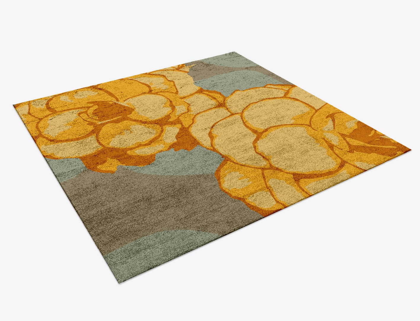 Krysanthe Floral Square Hand Knotted Bamboo Silk Custom Rug by Rug Artisan