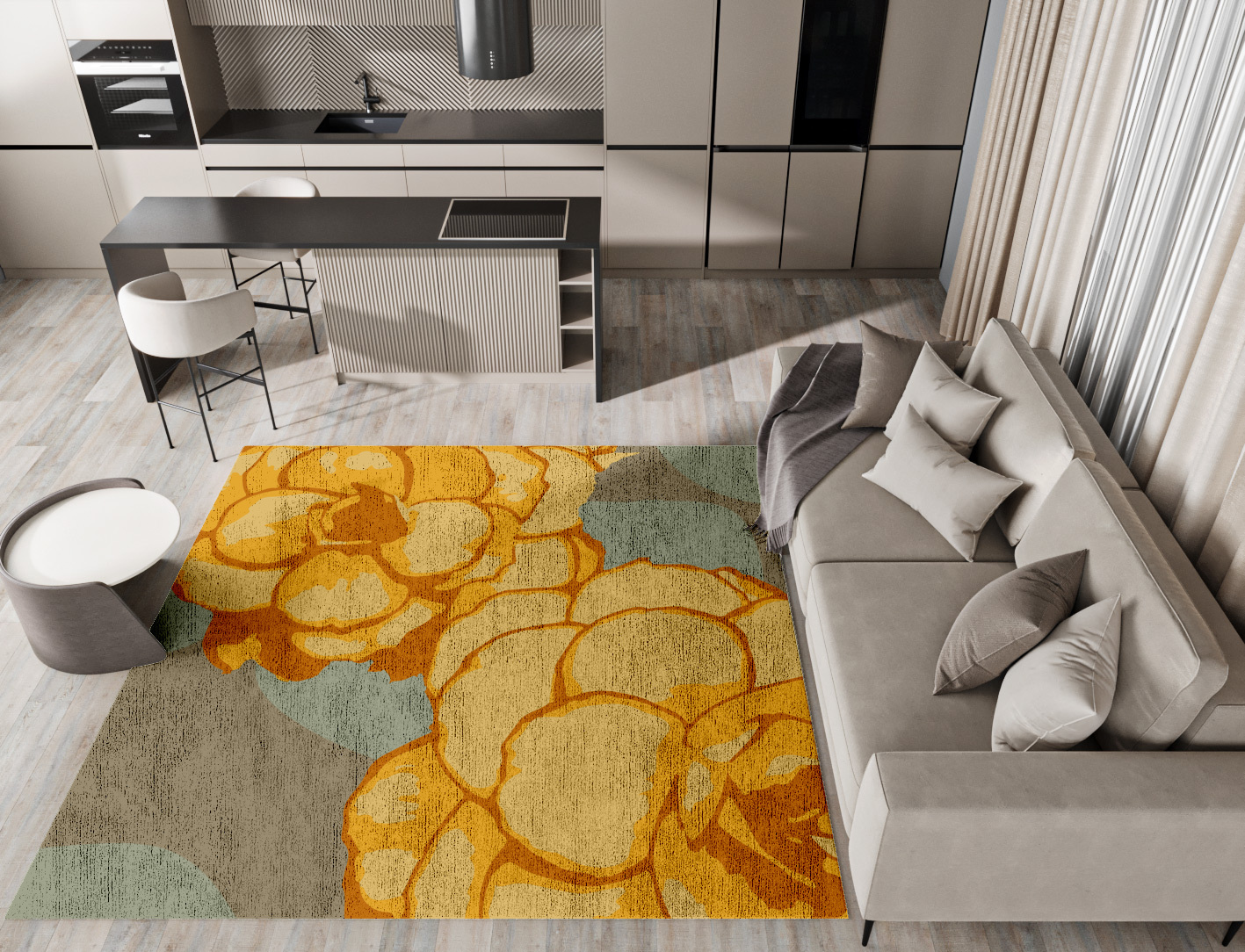 Krysanthe Floral Square Hand Knotted Bamboo Silk Custom Rug by Rug Artisan