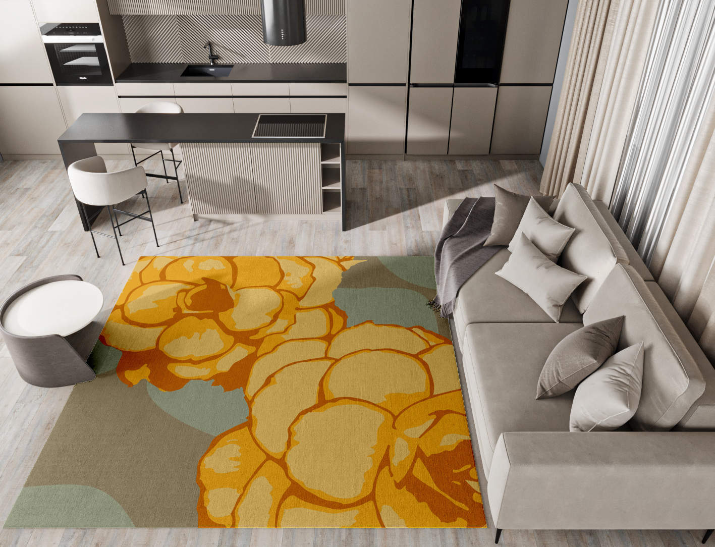 Krysanthe Floral Square Hand Knotted Tibetan Wool Custom Rug by Rug Artisan