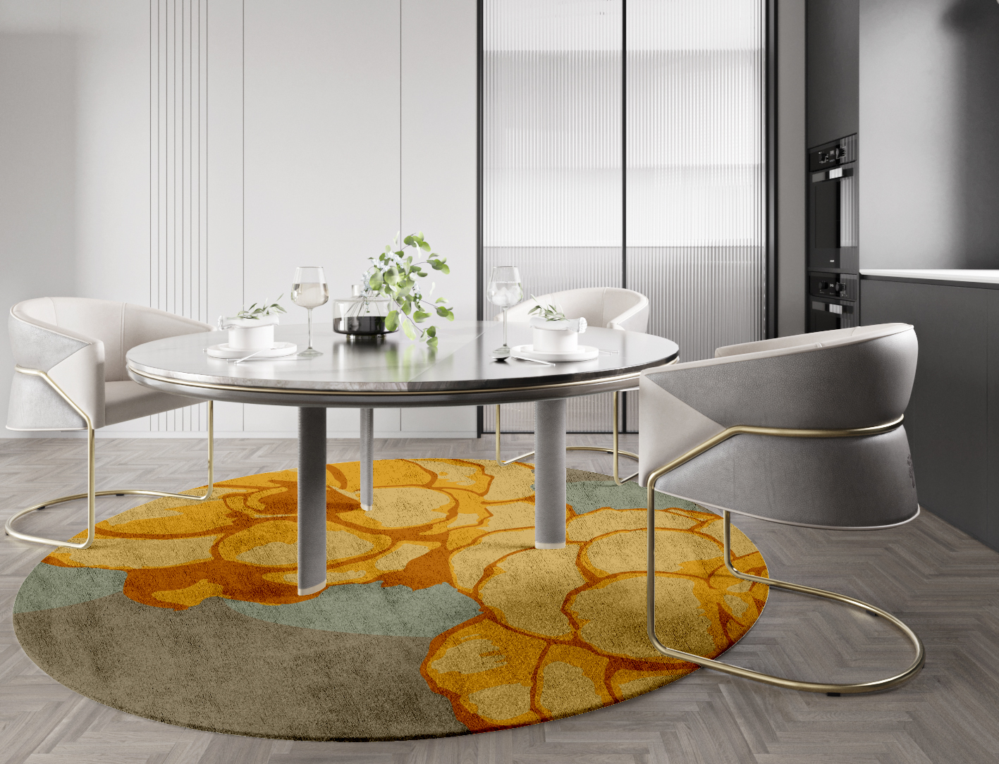 Krysanthe Floral Round Hand Tufted Bamboo Silk Custom Rug by Rug Artisan