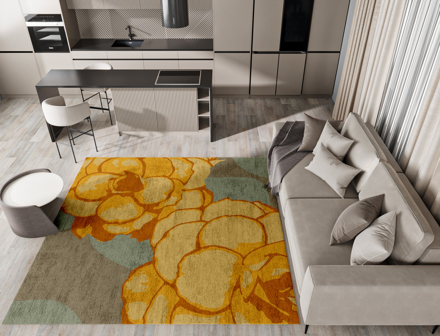 Krysanthe Floral Square Hand Tufted Bamboo Silk Custom Rug by Rug Artisan