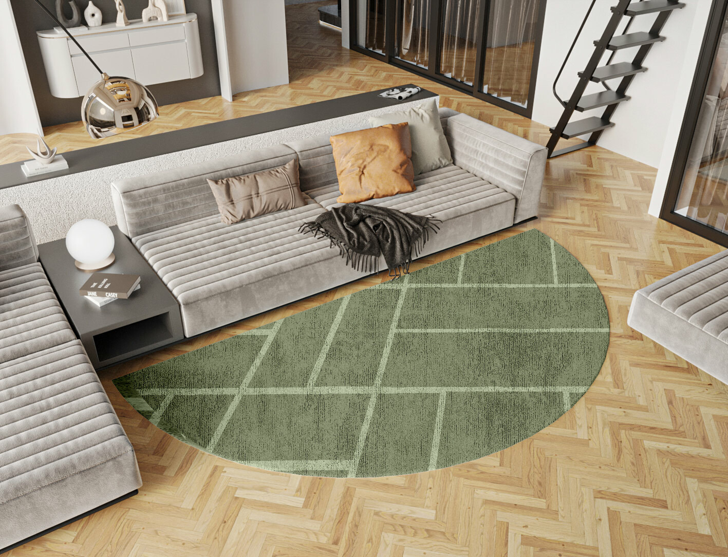 Kyle Geometric Halfmoon Hand Knotted Bamboo Silk Custom Rug by Rug Artisan
