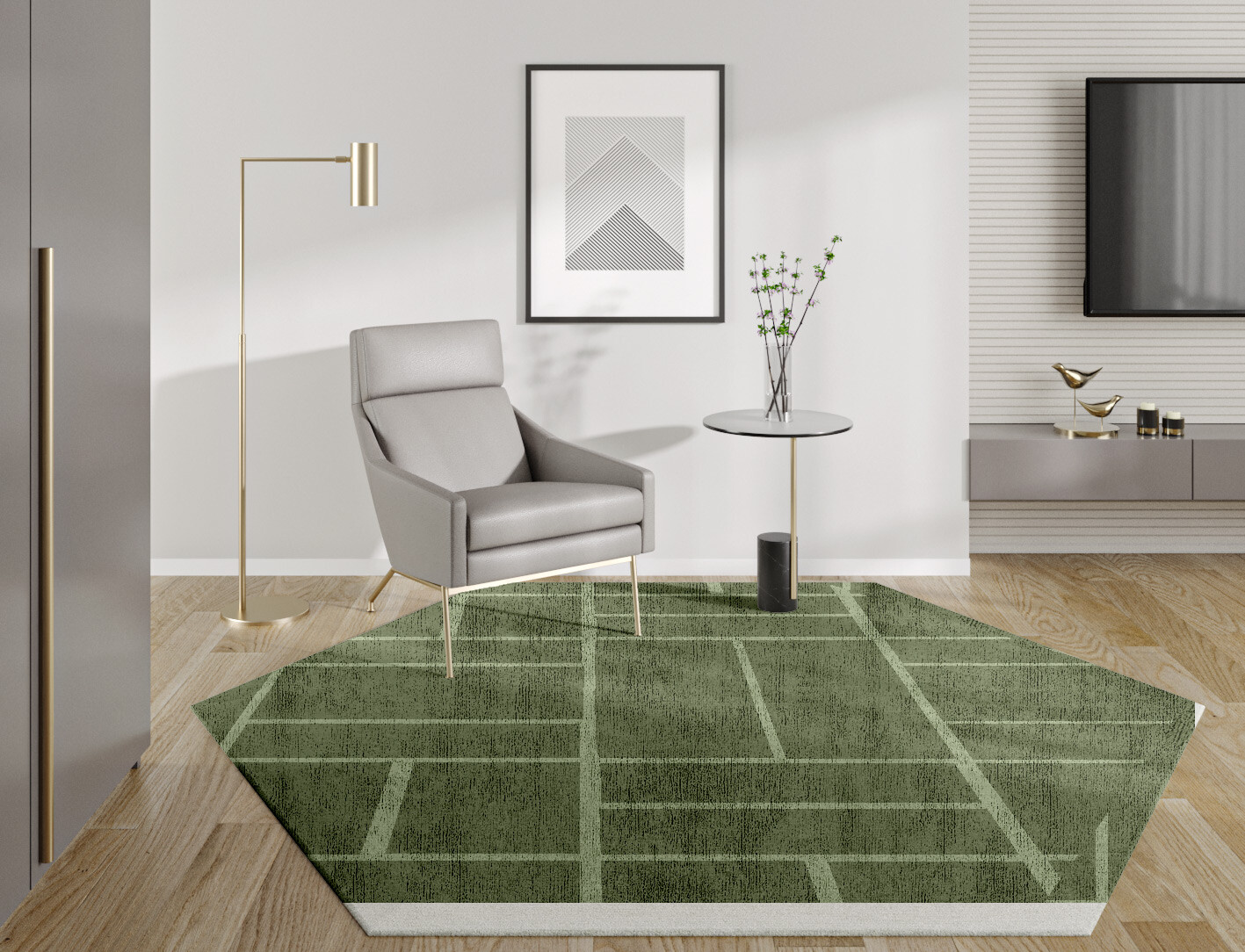 Kyle Geometric Hexagon Hand Knotted Bamboo Silk Custom Rug by Rug Artisan