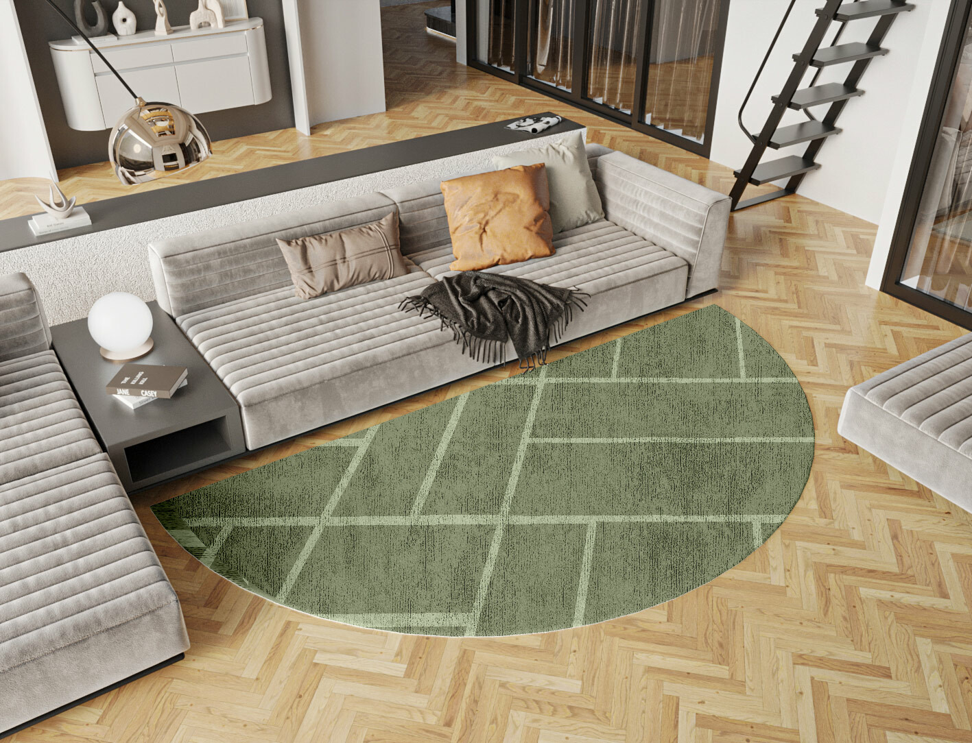 Kyle Geometric Halfmoon Hand Tufted Bamboo Silk Custom Rug by Rug Artisan