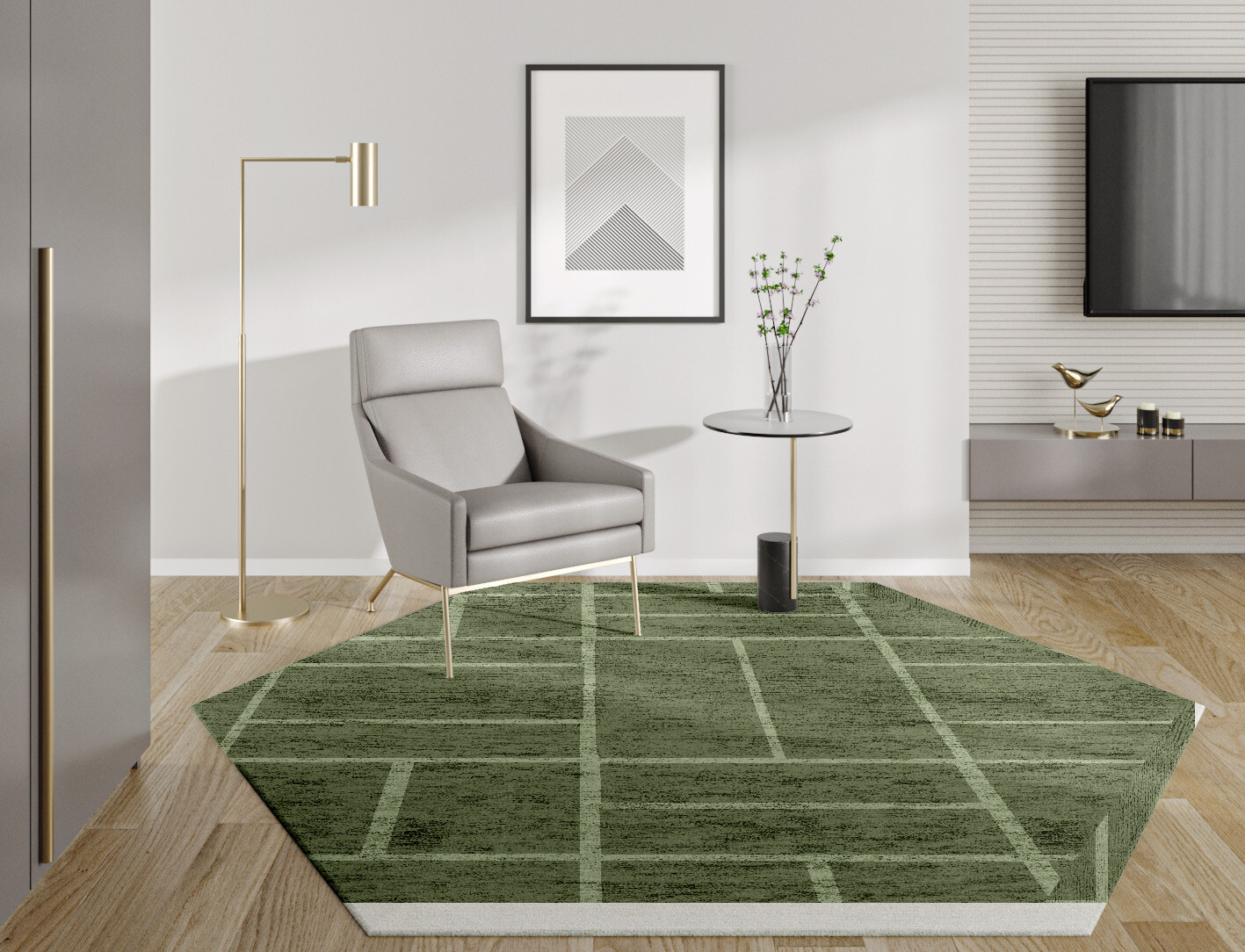 Kyle Geometric Hexagon Hand Tufted Bamboo Silk Custom Rug by Rug Artisan