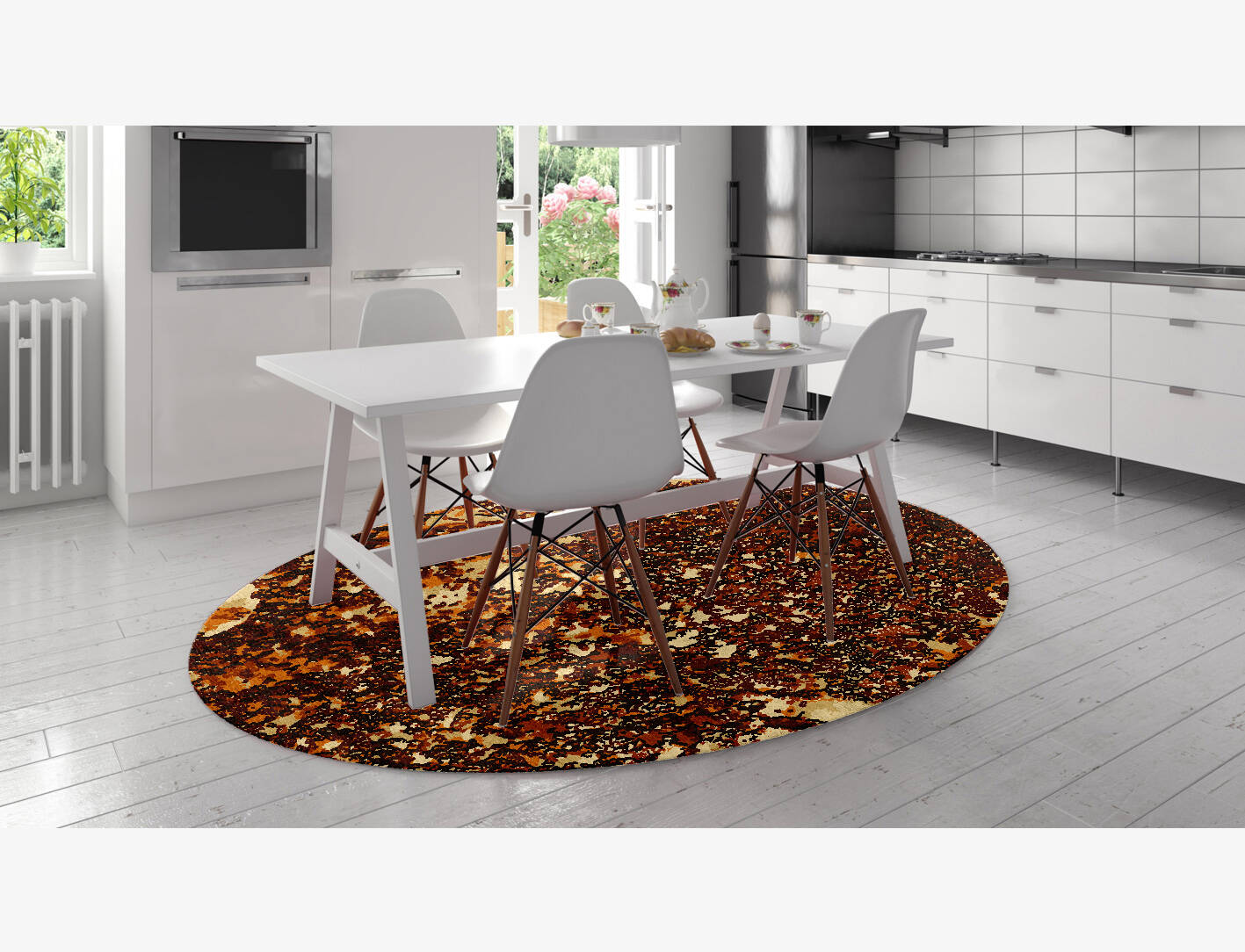Land Creeper Brush Strokes Oval Hand Knotted Bamboo Silk Custom Rug by Rug Artisan