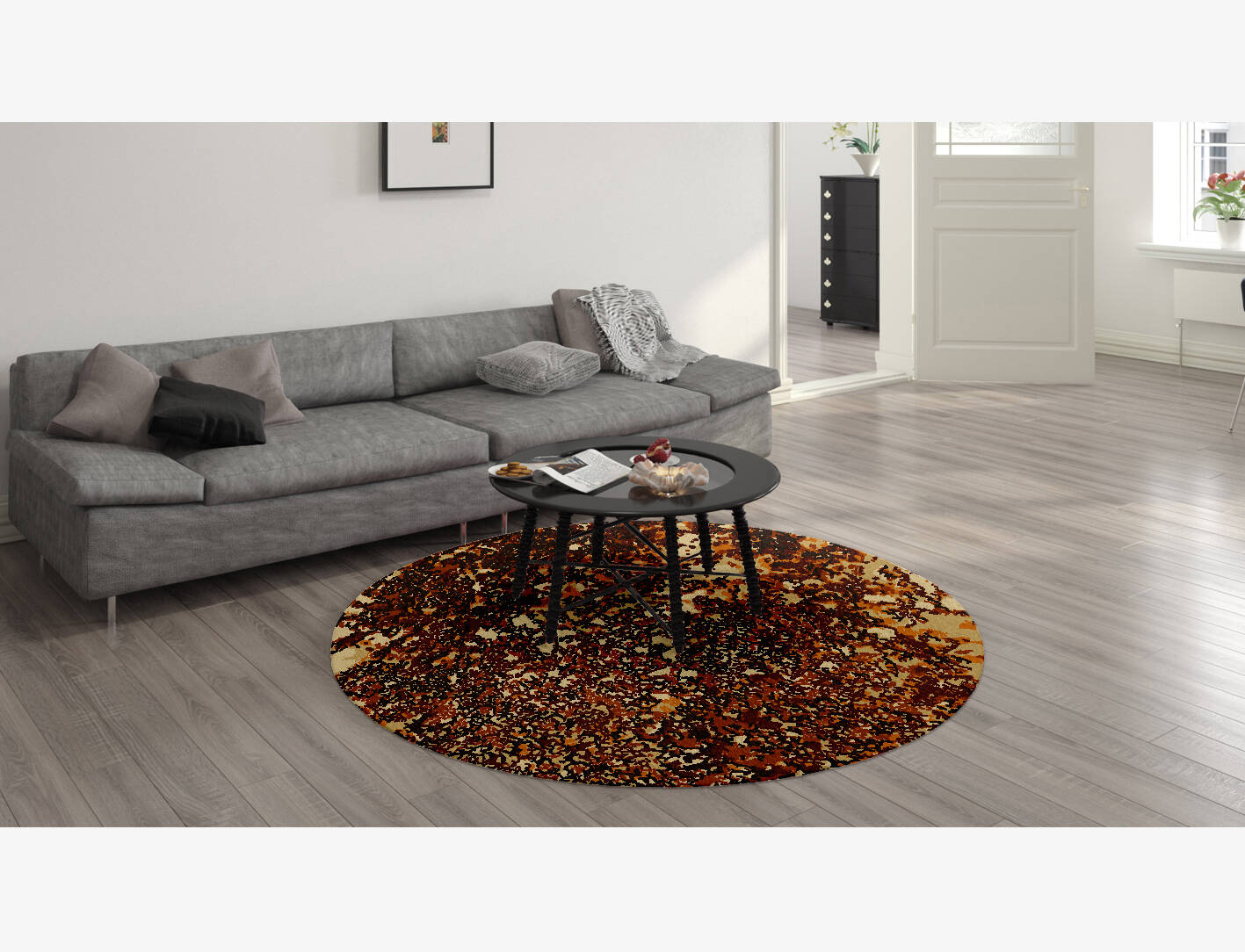 Land Creeper Brush Strokes Round Hand Knotted Tibetan Wool Custom Rug by Rug Artisan