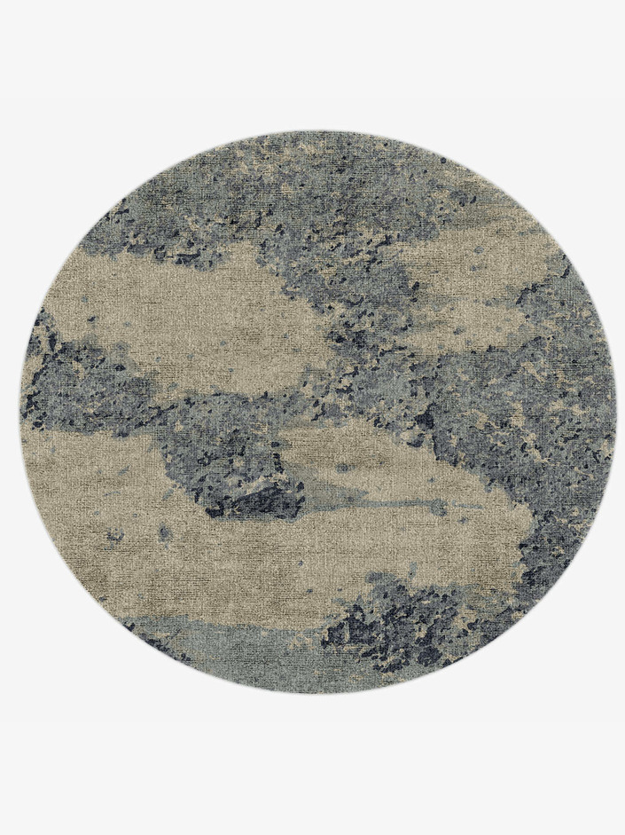 Landscape Brush Strokes Round Hand Knotted Bamboo Silk Custom Rug by Rug Artisan