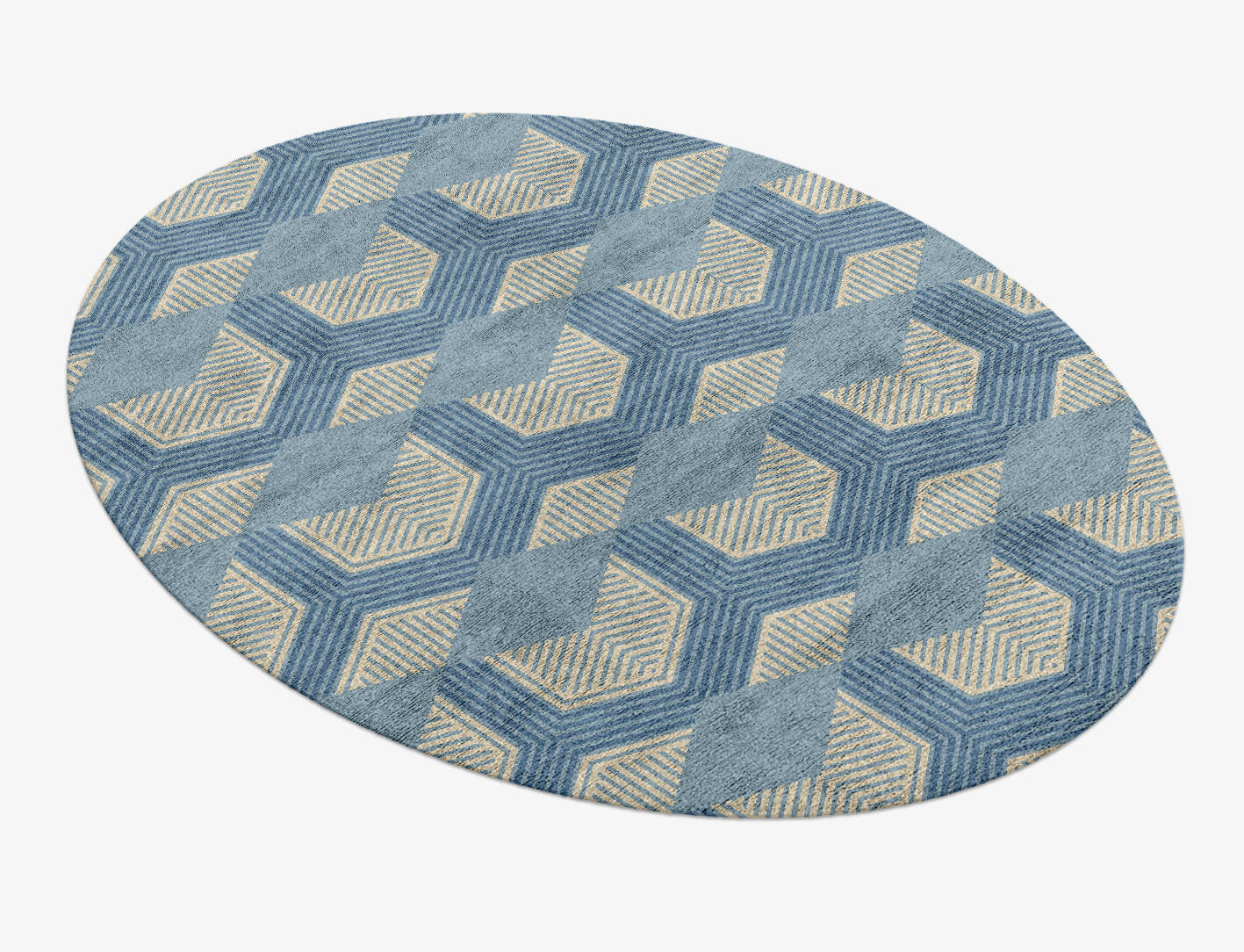 Lanes Modern Geometrics Oval Hand Knotted Bamboo Silk Custom Rug by Rug Artisan