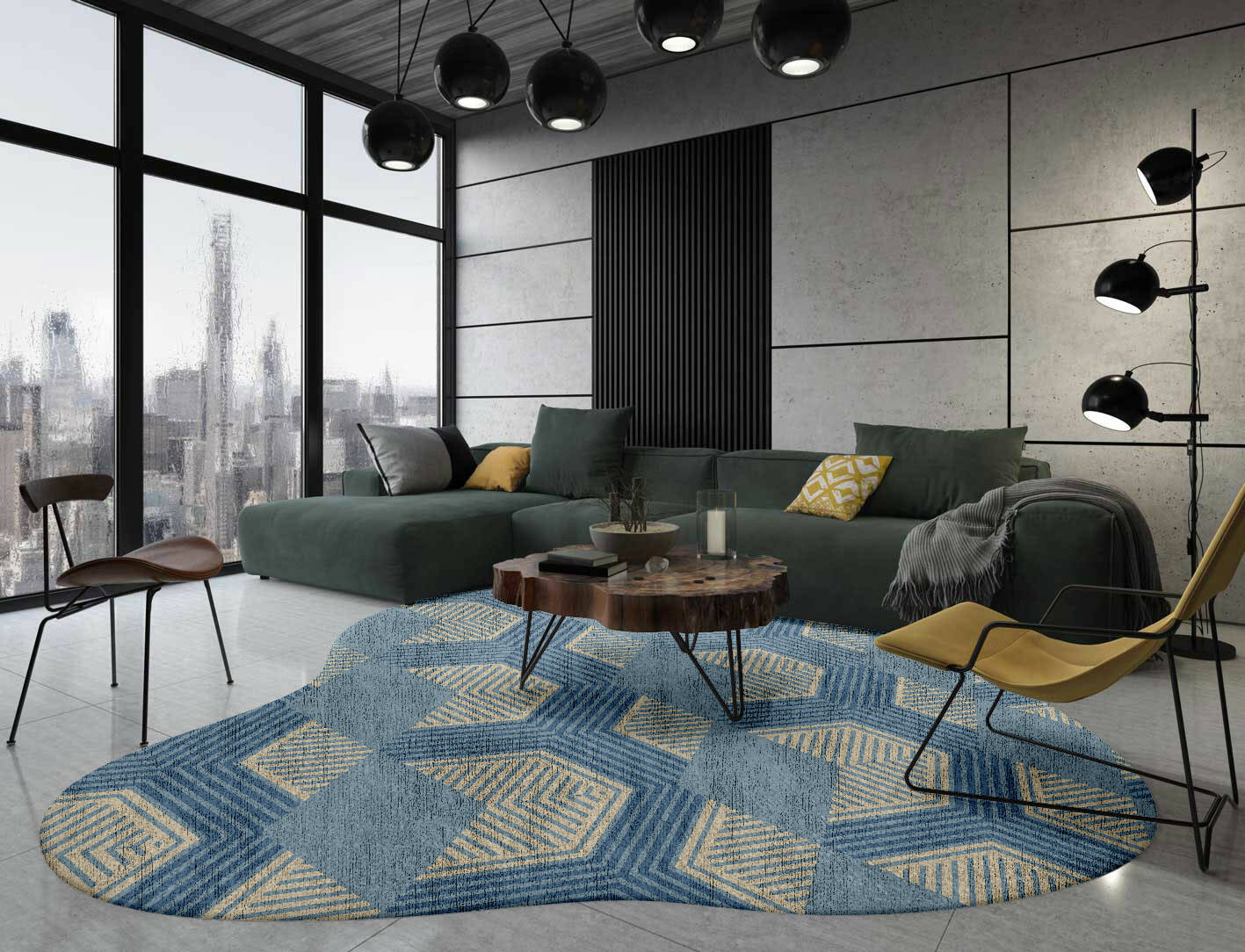 Lanes Modern Geometrics Splash Hand Knotted Bamboo Silk Custom Rug by Rug Artisan