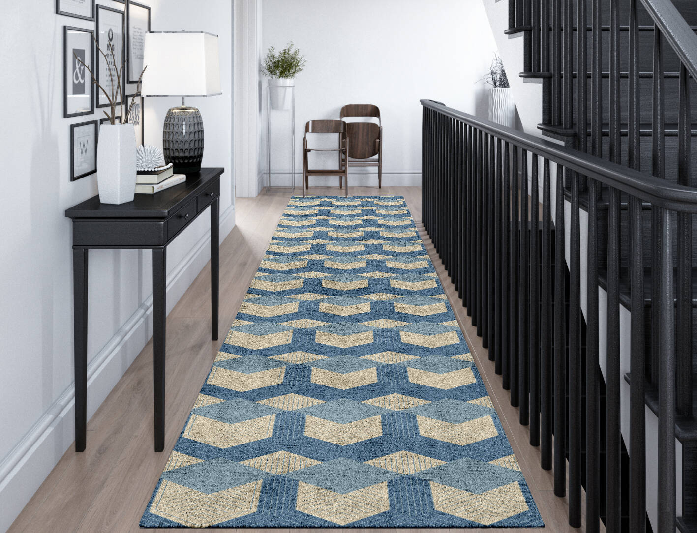 Lanes Modern Geometrics Runner Hand Tufted Bamboo Silk Custom Rug by Rug Artisan