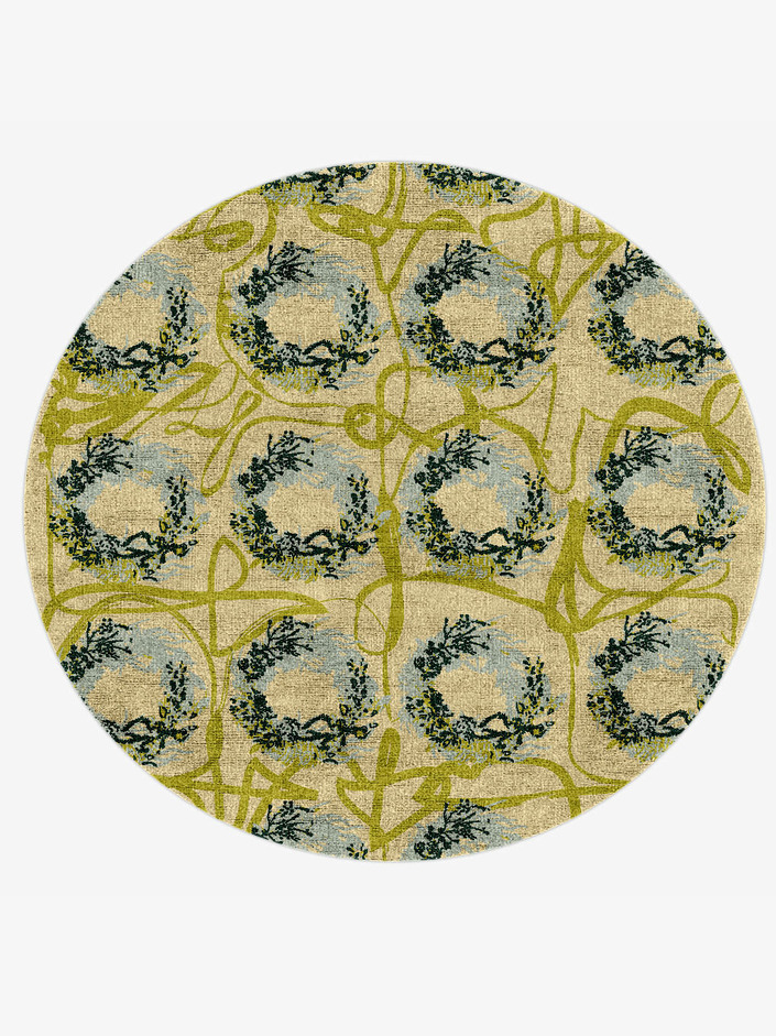 Laurel Floral Round Hand Knotted Bamboo Silk Custom Rug by Rug Artisan