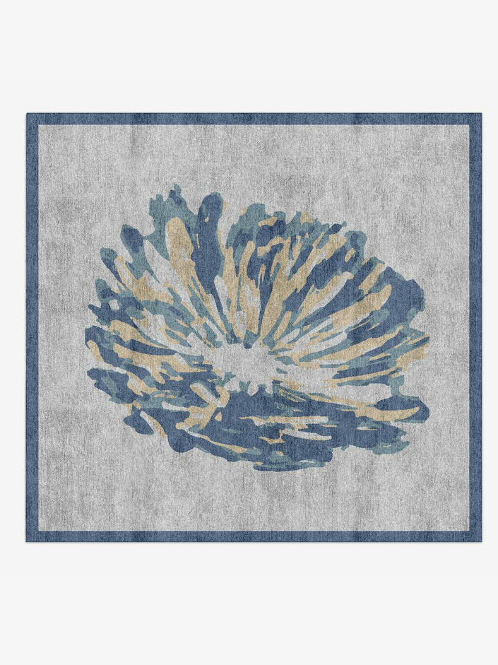 Laurels Cerulean Square Hand Knotted Bamboo Silk Custom Rug by Rug Artisan