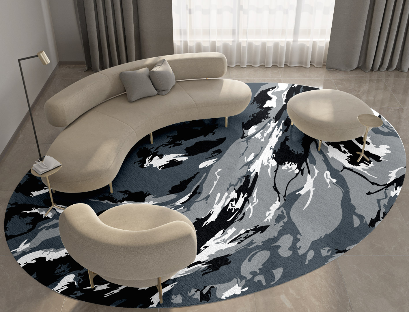 Lava Ash Monochrome Oval Hand Knotted Tibetan Wool Custom Rug by Rug Artisan