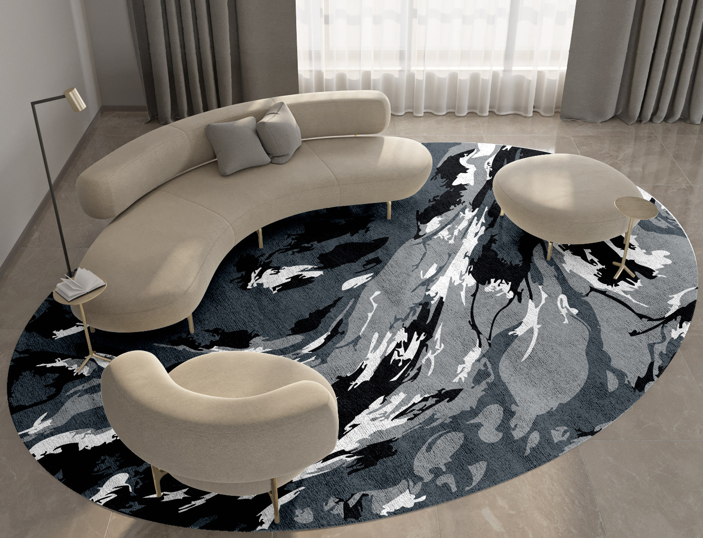 Lava Ash Monochrome Oval Hand Tufted Bamboo Silk Custom Rug by Rug Artisan